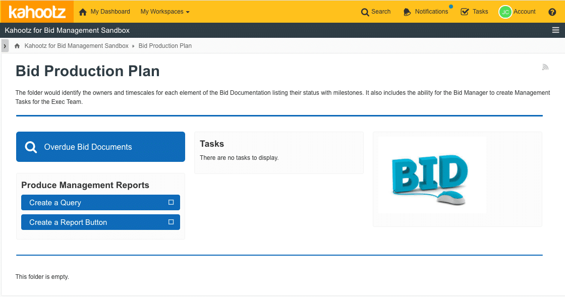Bid Production Plan page on Kahootz